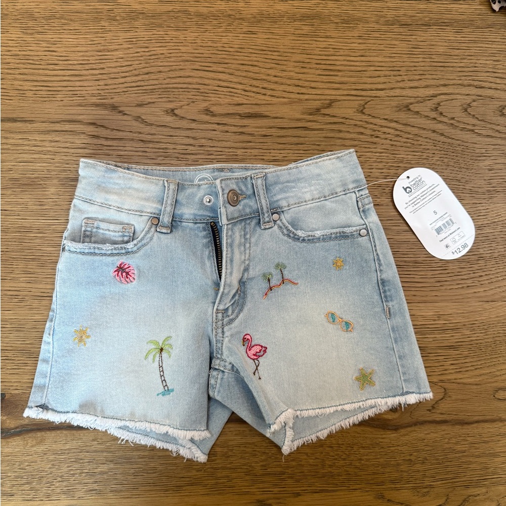 Wonder Nation Denim Shorts with Tropical Embroidery